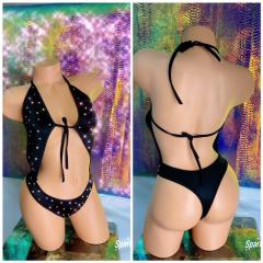 4024 1pc Spandex Black Set Rhinestone