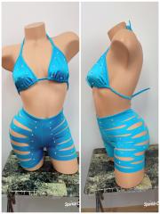 3024 2pc spandex turquoise Rhinestone