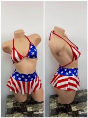 3025 2pc Min skirt Spandex Royal/Red Flag