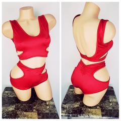 4020 2pc Spandex Red Top and Short