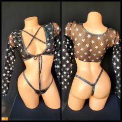 3085 2pc Mesh Black Star Top Prent