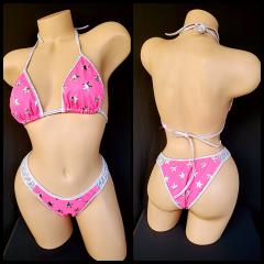 3086 2pc Mesh Hot Pink Min Short Star Prent