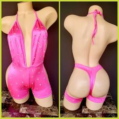 3079 1pc Spandex Neon Pink Rhinestone