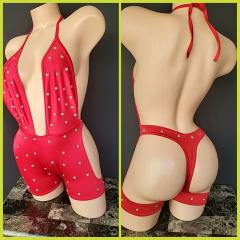 3079 1pc Spandex Red  Rhinestone
