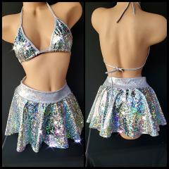 3096 2pc Glass Vinyl Silver Skirt M/L