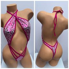 4075B 1PC  SPANDEX  CHEETAN/FUCHSIA O/S