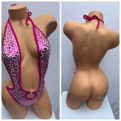 4075B  1PC SPANDEX CHEETAH/FUCHSIA O/S
