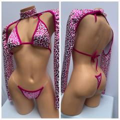 4075B 3PC SPANDEX  CHEETAH/ FUCHSIA O/S