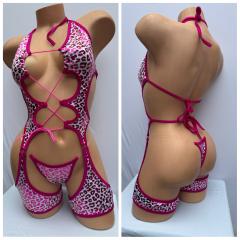 4075B 2PC SPANDEX CHEETAH/FUCHSIA O/S
