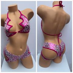 4075B 2PC  SPANDEX  CHEETAH/FUCHSIA  O/S