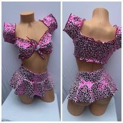 4075B  3PC SPANDEX CHEETAH/FUCHSIA O/S
