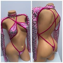 4075B 2PCSPANDEX CHEETAH/FUCHSIA O/S