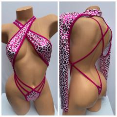 4075B 2PC SPANDEX  CHEETAH/FUCHSIA O/S