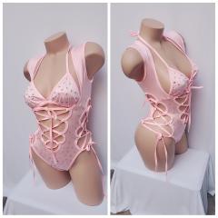 4076c 2pc Spandex HOT/PINK  Rhinestone O/s
