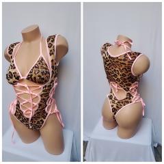 4076c 2pc Spandex CHEETAH Rhinestone O/s
