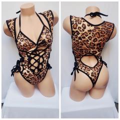 4076c 2pc spandex CHEETAH Rhinsestone  O/s