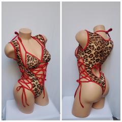 4076c 2pc spandex CHEETAH  Rhinestone O/s