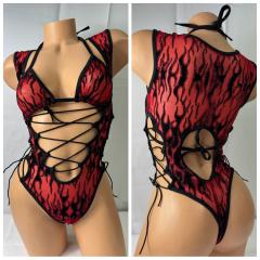 4081 2pc Fiery Glittered Red O/S