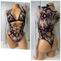 4081 2pc Fiery Glittered Long Sleeve O/S