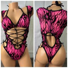 4081 2pc Spandex Fiery Glittered Hot Pink O/S