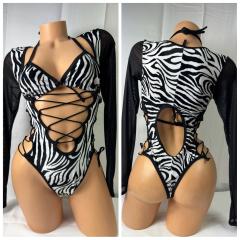 4081 2pc Velvet Zebra Long Sleeve O/S